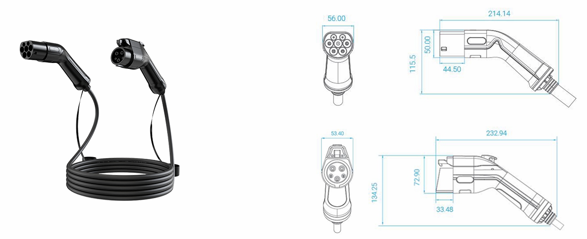 ev charging cable type 2 to type 1