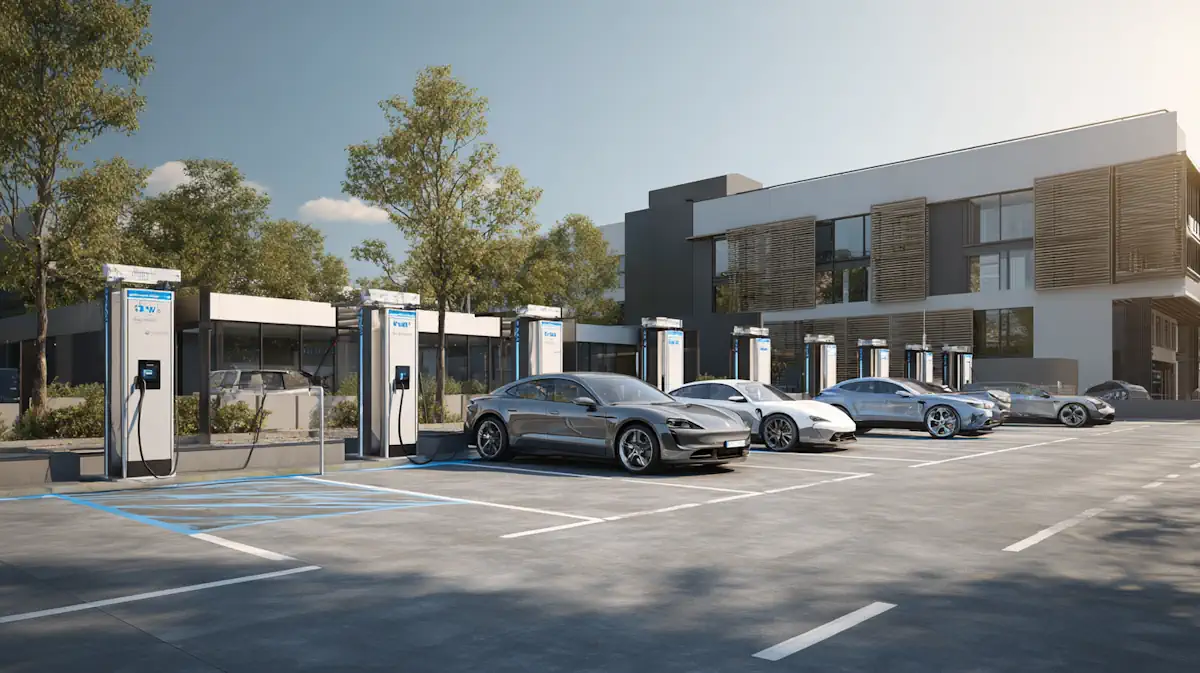Commercial EV charging site at a modern business park for project planning